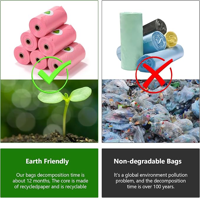 WDFAACK Biodegradable Pink Dog Poo Bags Lavender scent with Dispenser - 300 Large Poop Bags, Extra Thicken Strong Corn Starch Blended Compostable Leak Proof Poop Waste Bag for Dogs