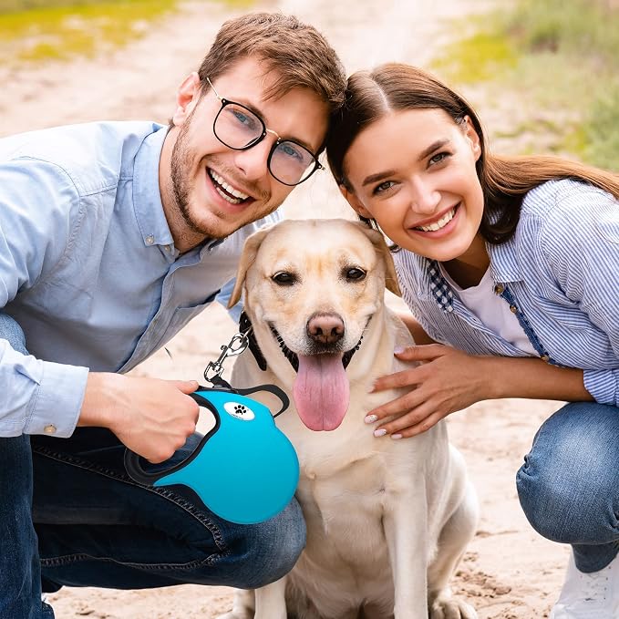 16ft Retractable Dog Leash for Large Breed Dogs up to 110 lbs with a Detachable Chew Proof Extender Wire Ropes (Blue L)
