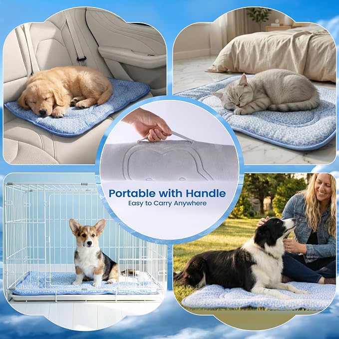 Dog Cooling Mat, Thick Cooling Mat for Dogs with PCM & Thermochromic Tech, Dual-Sided Durable Waterproof Cool Dog Bed Mat for All-Year Use, Q-Max>0.5, Machine Washable, Non-Toxic - L(26" x 35")
