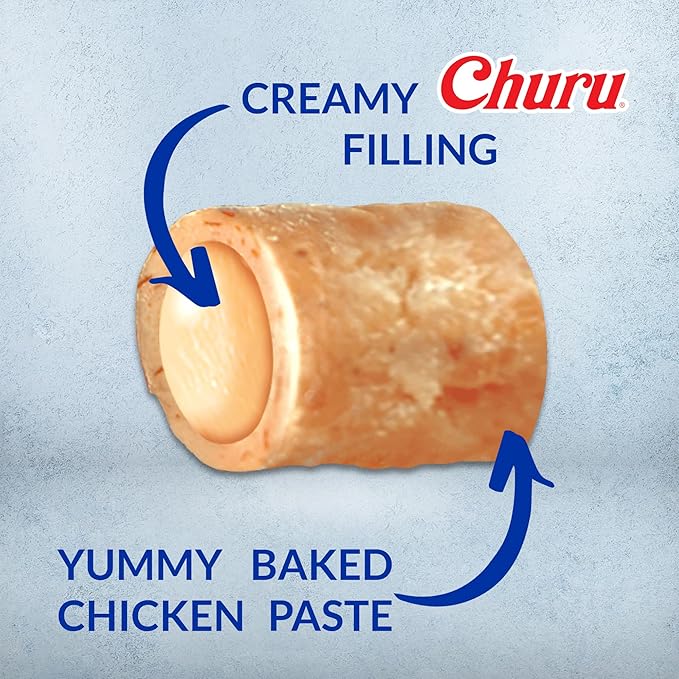 INABA Churu Bites for Cats, Soft/Chewy Baked Chicken Wrapped Churu Filled Cat Treats with Vitamin E, 0.35 Ounces per Tube, 24 Tubes Total (3 Tubes per Pack), Tuna Recipe