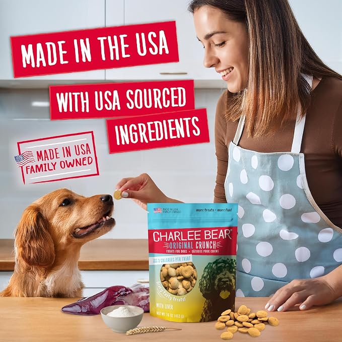 Charlee Bear Dog Training Treats, Chicken Liver Recipe, Low Calorie (Under 3 Calories), Limited Ingredient Crunchy Dog Treats, 16 oz. Resealable Bag