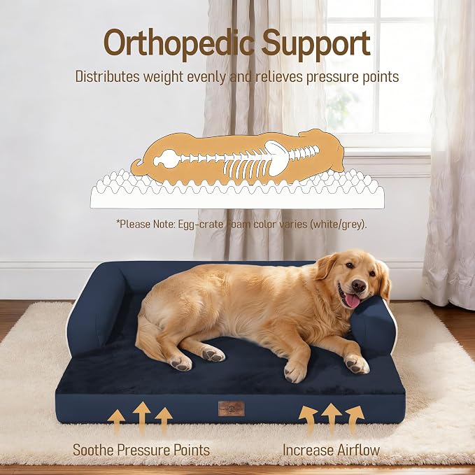 Comfort Expression Large Dog Bed Orthopedic - Washable XL Dog Beds Waterproof Pet Couch Memory Foam Sofa Bolster with Removable Cover - 42 x 30