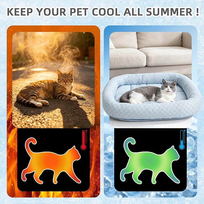 Cat Cooling Mat, Summer Cooling Pet Bed Mat for Cats or Small Dogs Puppy, 23.6"x19.7" Calming Anxiety Relief Small Dog Bed with 3D Sensory Dot,Soft & Comfortable Pet Pad with Anti-Slip Bottom