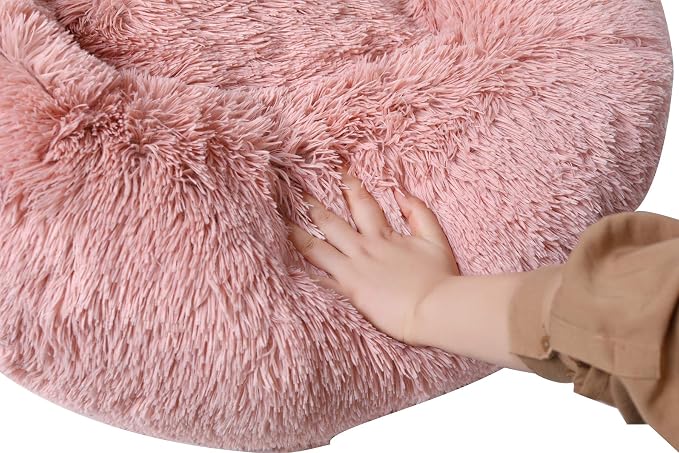 BinetGo Dog Bed Calming Cat and Dog Beds, 20 inches Navy Cat Bed, Black/Pink/Beige Puppy Bed,Original Calming Donut Cat and Dog Bed in Shag Fur– Machine Washable, Anti Slip Waterproof Bottom