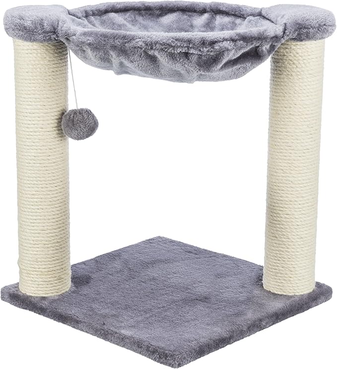 Trixie Baza Cat Scratching Posts, Gray, 15.7" L x 15.7" W x 19.7" H | Indoor Cat Furniture, Plush Hammock, Jute Scratcher Posts, Dangling Toy Ball