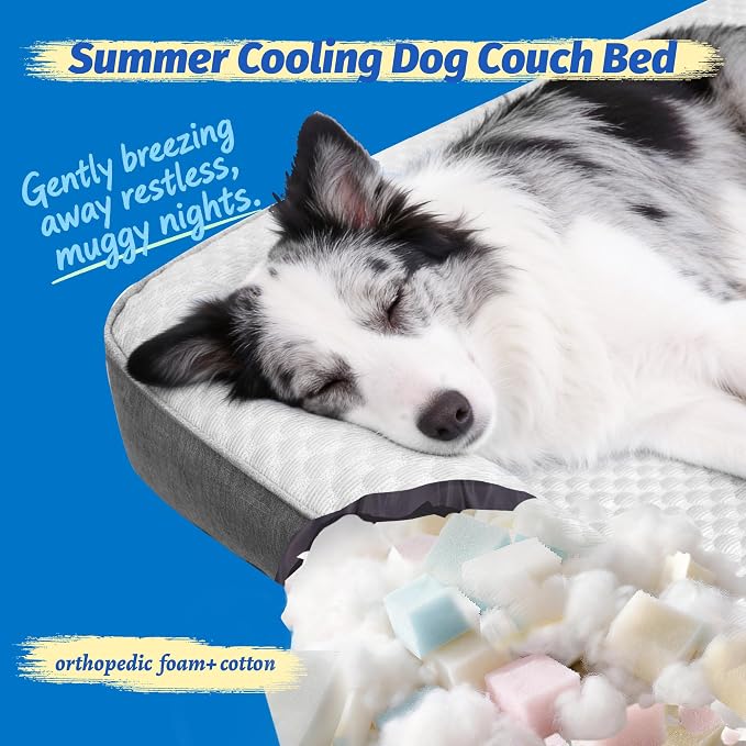 WATANIYA PET Cooling Dog Bed, Washable Cooling Mat for Large Dogs with Removable Cover, Self Cooling Couch Cover for Dog, Non-Slip Dog Couch Bed, 41x37 Inch, Grey