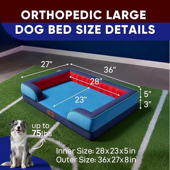 Comfort Expression Orthopedic Dog Bed for Large Dogs 36x27 Inch, Waterproof Egg Crate Foam Large Pet Bed with Bolsters, Dog Couch with Washable Cover & Non-Slip Bottom, Philadelphia
