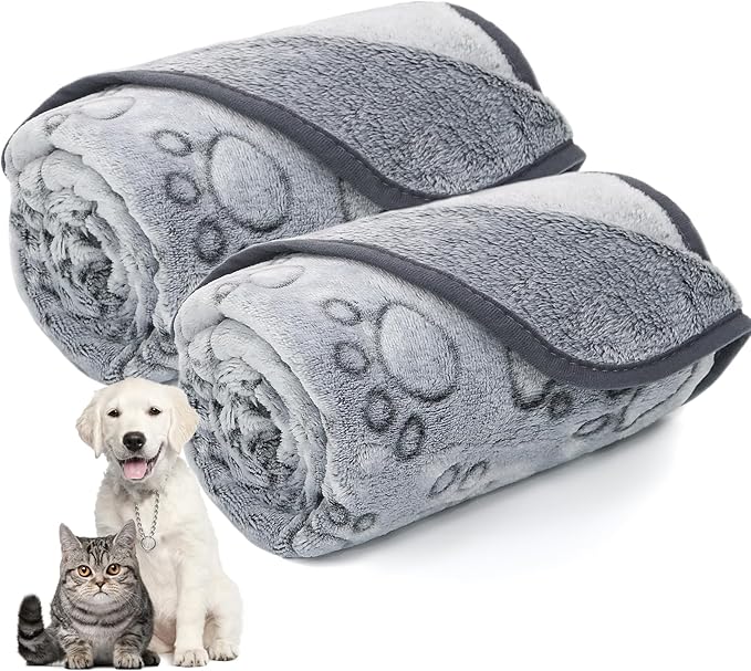 LOKOZ 1 Pack 2 Blankets Soft Fleece Dog Blankets for Medium Dogs, Washable Flannel Pet Blanket for Dog Puppy Cat Kitten, Grey Paw Print Cozy Throw for Indoor Couch Bed Furniture, 32"x40"