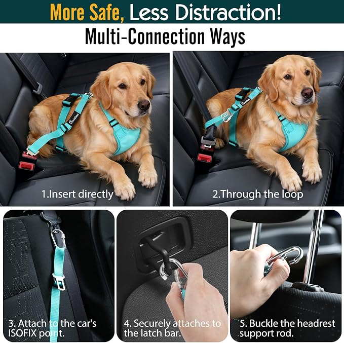 Pawaboo Breathable Dog Seat Belt Harness for Car, Adjustable Dog Safety Vest Harness with Vehicle Connector Strap, L, Full Blue