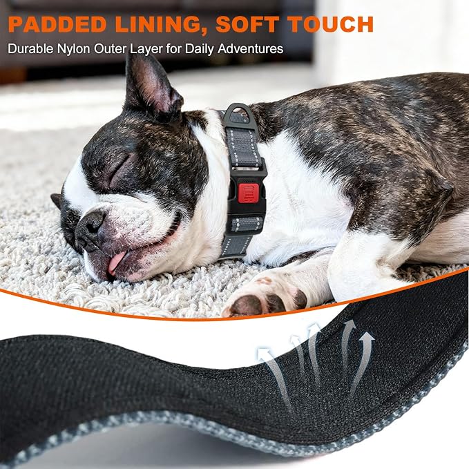 Taglory Reflective Dog Collar for Medium Dogs, Soft Neoprene Padded with Escape-Proof Locking Buckle, Upgraded Zinc Alloy Ring, Adjustable for Walking Female Male, Grey,M