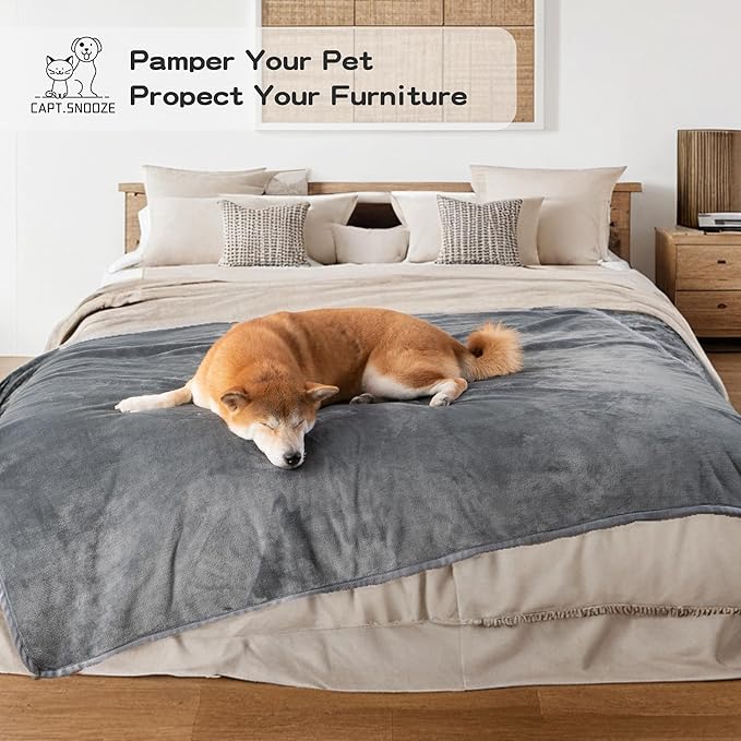 Waterproof Dog Blankets, 30"x40" Cat Blanket for Indoor Cats, Soft Fluffy Sofa Car Bed Protector, Reversible Leakproof Flannel Puppy Blanket for Small Medium Dogs(Dark Grey)
