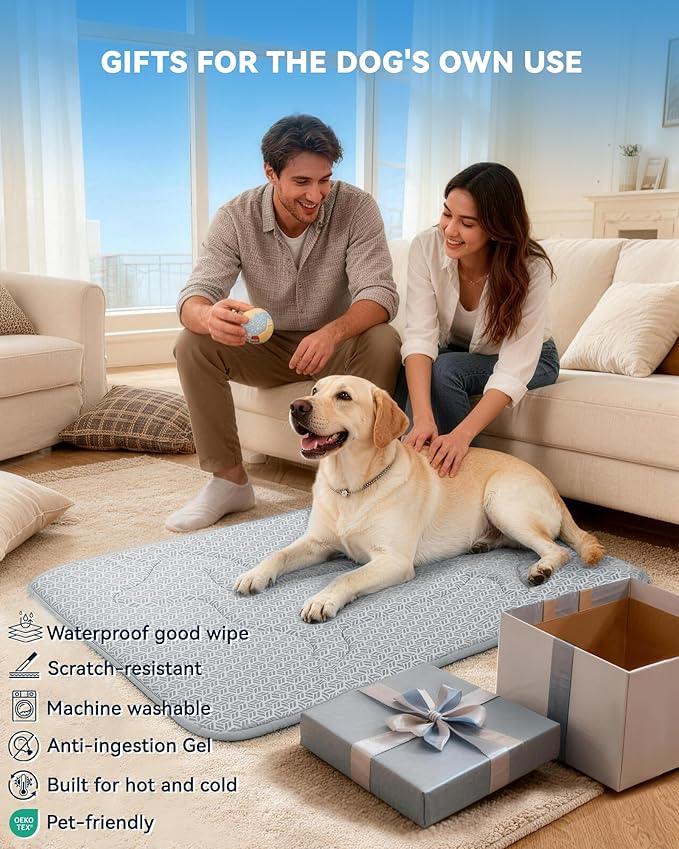 Cooling Mat for Dogs, Large Dog Bed & Dog Cooling Pad, Waterproof Pet Cooling Mat with Breathable Foam, Instant Relief for Dogs & Cats, Grey 36"x27"