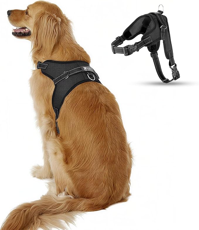 No Pull Reflective Adjustable Dog Harness with Handle- Comfortable Soft All Weather Mesh, Easy On Puppy Harness for Small Medium and Large Dogs (Black) X-Large