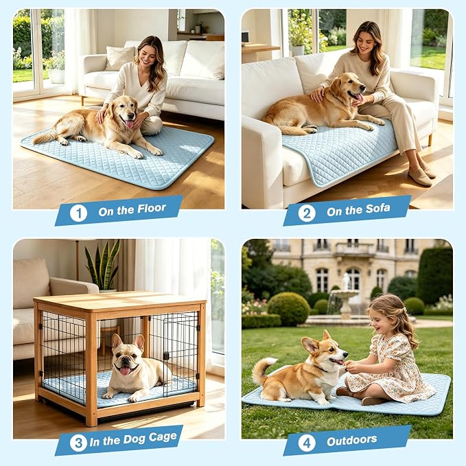 SOMOYA Cooling Mat for Dogs (Q-Max>0.45) Pet Cooling Pads Blanket Sleeping Kennel Mat,Washable Ice Silk Sleep Mat Pad Breathable for Large Dogs Cats Medium
