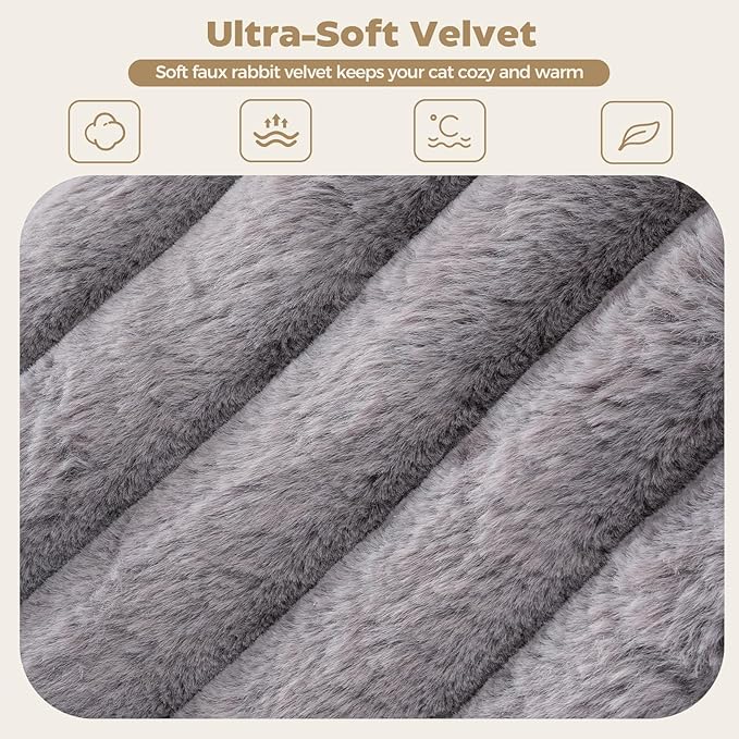 Avont Fluffy Cat Bed for Indoor Cats, Cozy Plush Sleeping Nest for All Sleep Styles, Washable Removable Cushion & Anti-Slip Base, Calming Round Bed for Kittens & Small Dogs – Grey(S)