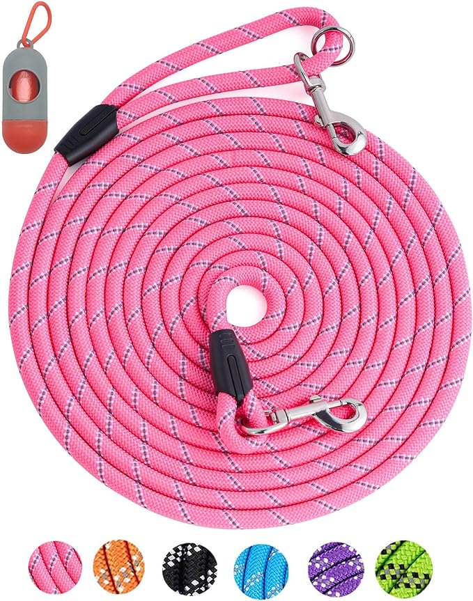 Long Dog Leash for Dog Training 16FT/30FT/50FT/100FT, Heavy Duty Dog Lead for Large Medium Small Dogs Outside Walking, Playing, Camping, or Yard 12LDL-Pink30FT