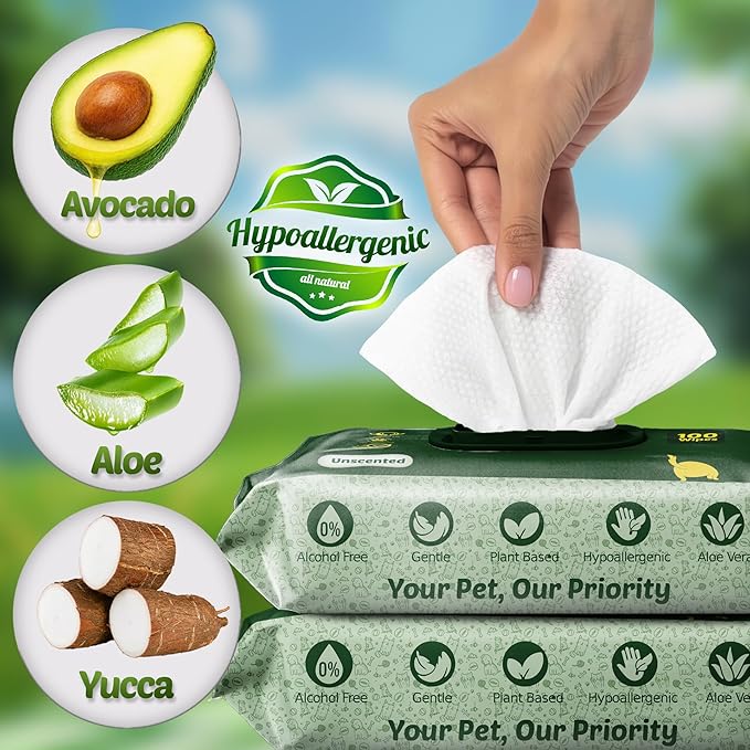 Petazy Pet Wipes for Dogs and Cats – 200 Count (8x8in) Hypoallergenic, Deodorizing Dog Wipes for Paws, Ears and Butt | XL with Aloe & Coconut Oil, Unscented | Travel Size, 2 On-the-Go Packs