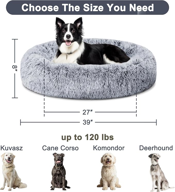 ELSKER&HOME Calming Dog Bed,Donut Washable Warming Soft Round 39 inches Dog Beds for Large Dogs,Anti-Anxiety Fluffy Plush Cushion Bed Fits up to 120 lbs Pets,Gradient Blue