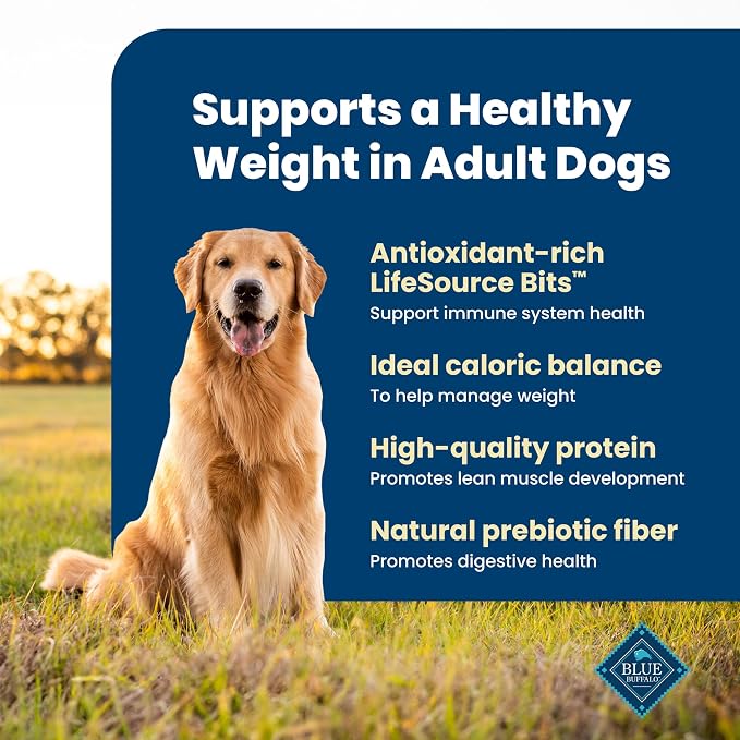 Blue Buffalo Life Protection Formula Healthy Weight Adult Dry Dog Food, Chicken & Brown Rice, Supports Immunity with Antioxidant-Rich LifeSource Bits, Promotes Lean Muscles & Weight Control, 34 lbs.