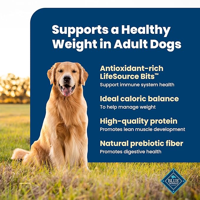 Blue Buffalo Life Protection Formula Healthy Weight Adult Dry Dog Food, Chicken & Brown Rice, Supports Immunity with Antioxidant-Rich LifeSource Bits, Promotes Lean Muscles & Weight Control, 15 lbs.