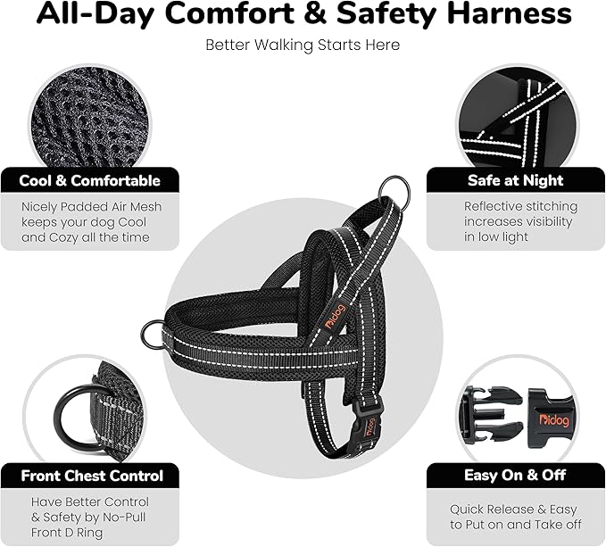 Didog No Pull Dog Harness with Breathable Mesh Padded,Reflective & Quick Fit Light Weight Dog Strap Vest Harness,Easy for Walking Training (M:Chest 21-26", Mesh-Black)