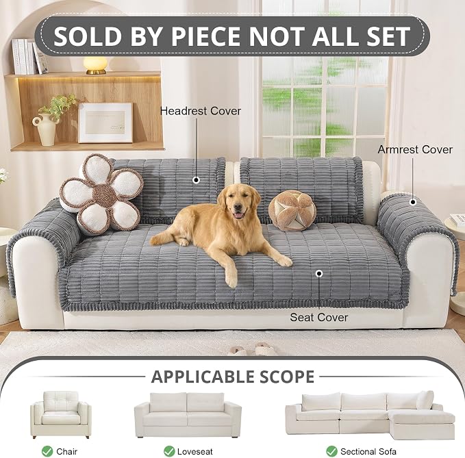 OstepDecor Couch Cover for Dogs, Washable Non Slip Sofa Cover for Pets, Soft Couch Covers for Sofa, Loveseat and Sectional, Furniture Protector Against Pet Hair & Scratches (35.4" x 82.7", Dark Grey)
