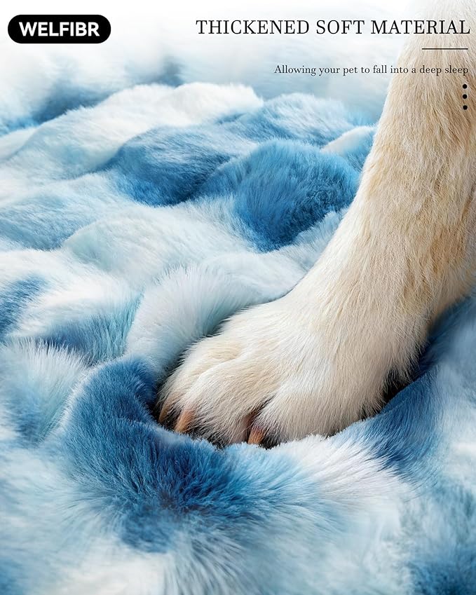 Orthopedic Dog Bed Medium Size Dog, Extra Thick Supportive Dog Couch Bed, Dog Beds with Removable Washable Cover, Ultra Soft Faux Fur Puppy Bed & Non-Slip Bottom (Tie-Dyed Blue, 35"x25")