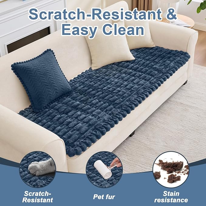 Waterproof Dog Couch Cover, Non Slip Pet Sofa Protector, Thick Fuzzy Couch Cover for Dogs, Machine Washable Furniture Protector, Scratch Resistant Pet Couch Mat(Berlin Blue, 28" x 59"/70 x 150cm)