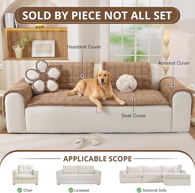 OstepDecor Couch Cover for Dogs, Washable Non Slip Sofa Cover for Pets, Soft Couch Covers for Sofa, Loveseat and Sectional, Furniture Protector Against Pet Hair & Scratches (27.6" x 27.6", Brown)