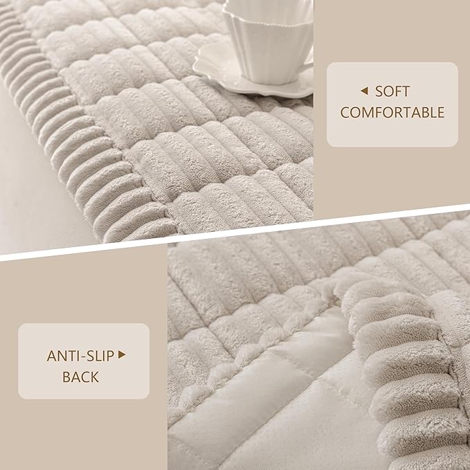 MEETSKY Dog Couch Cover, Non Slip Couch Covers for 3 Cushion Sofa Pet Friendly, Washable Soft Sofa Slipcovers Furniture Protector, Oatmeal, Dog Mat for Couches, 27.6" x 70.9"
