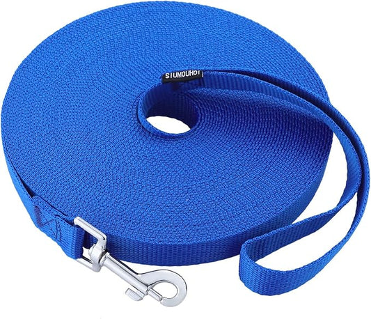 Dog/Puppy Obedience Recall Training Agility Lead - 15ft 20ft 30ft 50ft Training Leash - Great for Play, Camping, or Backyard - Blue 50ft (Blue, 50 Feet)