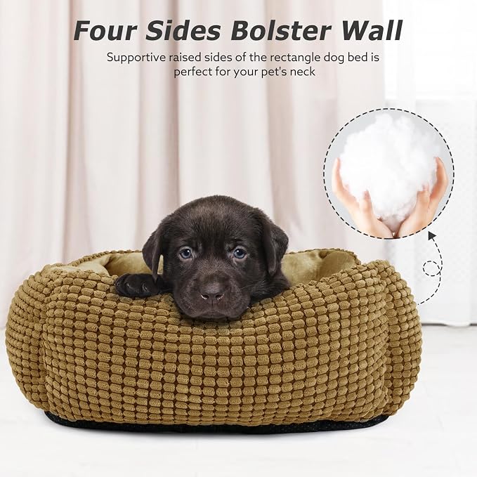 MIXJOY Rectangle Washable Orthopedic Dog Bed for Small, Medium and Large Dogs, Soft Calming, Sleeping Puppy Bed Durable Pet Cuddler with Anti-Slip Bottom, S (20"x19"x6")