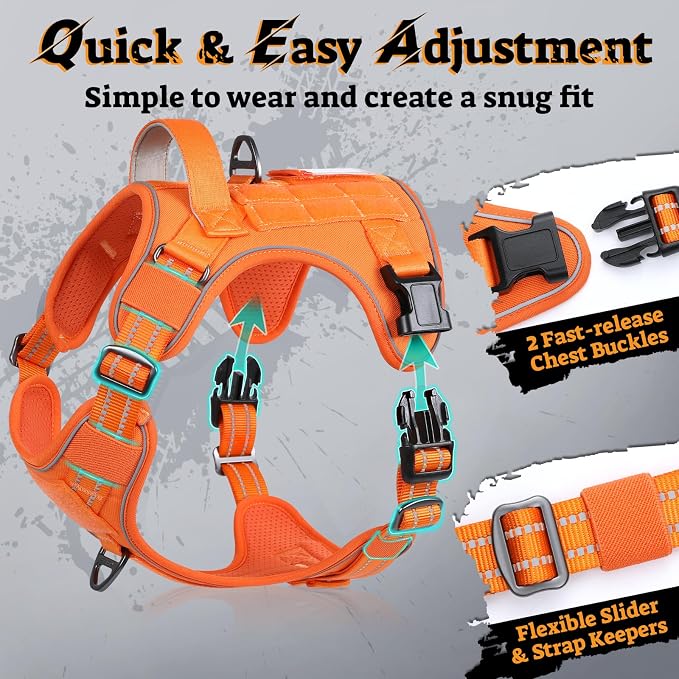 rabbitgoo Tactical Dog Harness for Large Dogs No Pull Adjustable Military Vest with Handle MOLLE Reflective Heavy Duty Dog Vest for Walking Training Hunting Outdoor Working Medium Size Dog Orange L