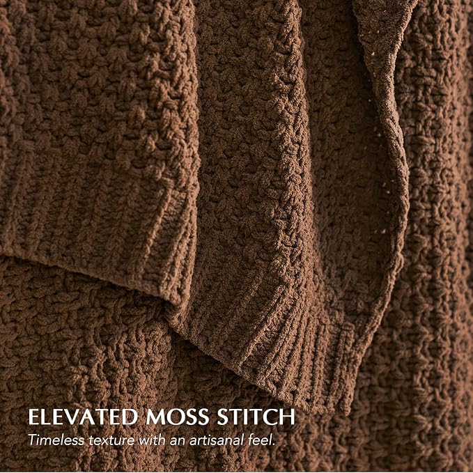 EVERGRACEHOME Chunky Chenille Knit Throw Blanket for Couch, Soft Luxurious Moss Stitch Chair Blankets for Bed, Cozy Decorative Farmhouse Knitted Throws for Sofa, Burnt Orange, 60" x 80"
