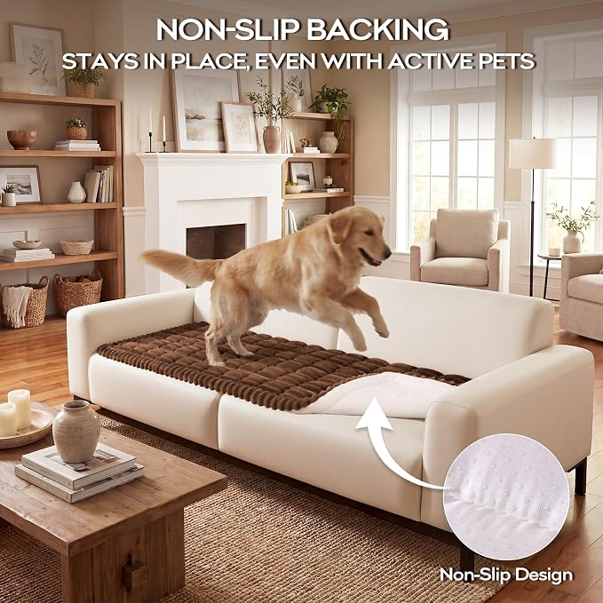 decorUhome Couch Cover for Dogs, Non-Slip Fuzzy Pet Sofa Cover for Seat, Backrest & Armrest, Soft Washable Pet-Friendly Sofa Protector, Brown, 27.6" x 27.6"
