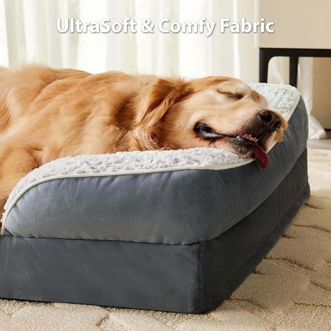 LEXTRO Orthopedic Dog Bed for Large Dogs, Egg Crate Foam Bed for Large Dogs, Equipped with Removable Waterproof Pillow Cover and Anti-Slip Bottom, Pet Bed