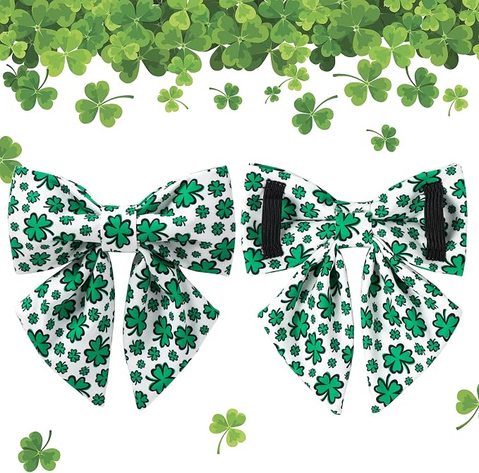 St. Patrick's Day Dog Collar with Bow Tie, Cotton St. Patrick's Day Bowtie Collar for Girl Boy Dog, Lucky Shamrock Dog Collar with Metal Buckle, Spring, L