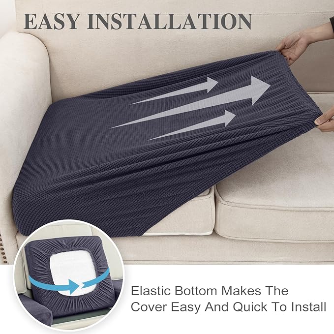 LA MEACK Couch Cushion Covers for Sectional Sofa L Shape Washable Separate Seat Chaise Couch Cover Stretch Sofa Slipcovers with 2 Pcs Pillowcases(2 Seater + 1 Chaise, Dark Grey)