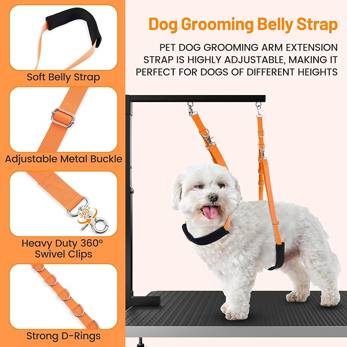 Dog Grooming Belly Strap - Dog Grooming Loops for Table Arm Extender with Clamp Extension Loop Bathing Restraint Leash No Sit Haunch Holder for Small & Medium Hair Cutting Washing (Orange)