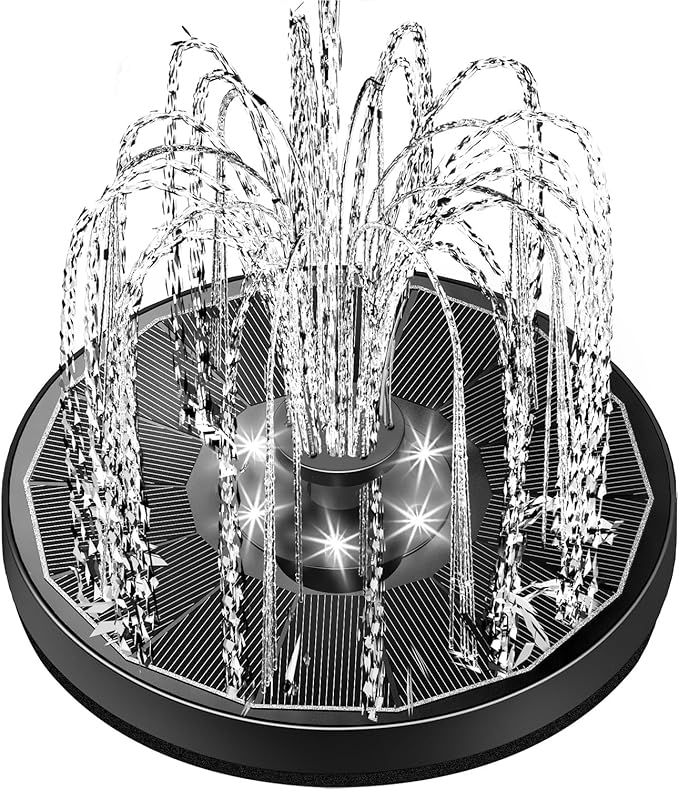 Yzert Solar Fountain Glass Panel with 2200 mah Battery, 3.5W Floating Solar Water Fountain with 4 Fixed Rods, Solar Pump for Bird Bath, Garden, Pond, Pool, Outdoor (Black Panel White Lights)