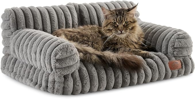 Hollypet Fluffy Dog Cat Bed Pet Couch Beds Plush Soft Warming Washable Puppy Bed for Small Medium Dogs and Large Cats, Dark Gray, 24" L x 18" W x 10" Th