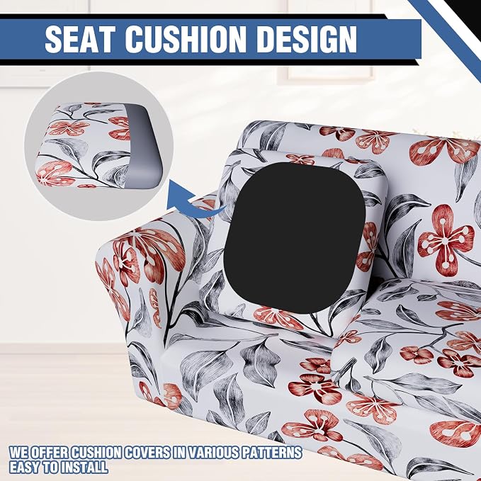 Stretch Couch Covers for 3 Separate Cushion Couch Sofa,Floral Printed Couch Sofa Cover,Washable Sofa Slipcover,Pet Friendly Furniture Protector with Elastic Bottom,Universal Fit for Home(Sofa,Cover)