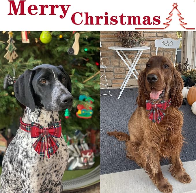 Unique style paws Christmas Dog Collar with Bow Tie Red Plaid Puppy Collar for Small Medium Large Dogs as Autumn Winter Gifts -S
