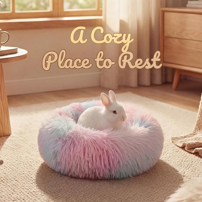 Guinea Pig Bed 11.8 Inch for Small Animal，Washable Small Animal Beds，Hideout Soft & Comfortable Donut Bed for Dwarf Rabbits/Hamster/Hedgehog/Ferrets,Rainbow