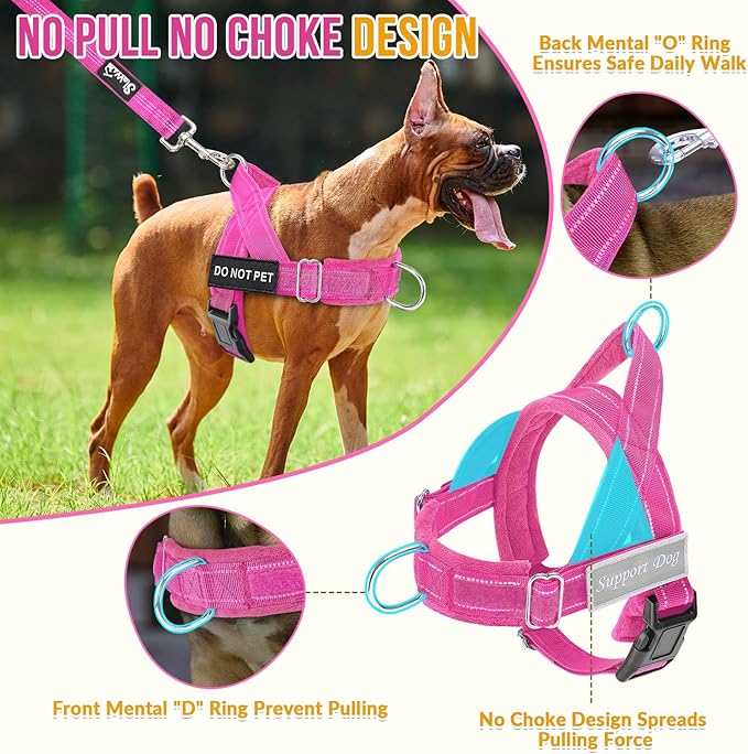 Lukovee No Pull Dog Harness and Leash Set - Adjustable Soft Padded Vest with Front Clip for Easy Control, Reflective Durable Harness for Safe Daily Training Walking for Medium Large Dogs (M, FU)
