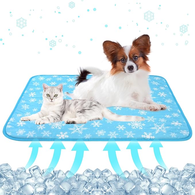 DELIFUR Dog Cooling Mat - Pet Cooling Mat Outdoor for Dogs Self Cooling Pad for Puppy Small Medium Dog Machine Washable (Large, Blue Snowflake)