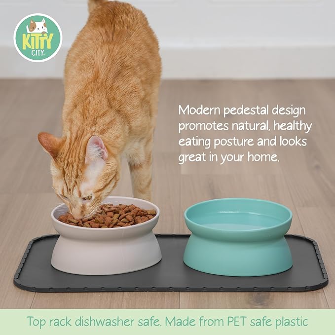 Kitty City Raised Cat Bowls, Large Bowl 2pk (Pastel) (Pack of 2)
