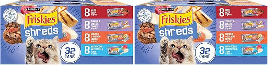 Friskies Purina Gravy Wet Cat Food Variety Pack, Savory Shreds with Beef, Turkey and Cheese Dinner, Chicken & Salmon Dinner, with Ocean Whitefish & Tuna - 5.5 oz. Cans (Pack of 64)