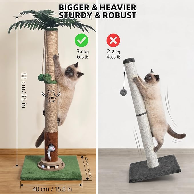 Fantasreen Cat Scratching Post 35'' Tall Cat Scratcher, Scratching Posts for Indoor Cats with Cat Toy Mouse, Interactive Wooden Track Ball for Kittens Adults Cats