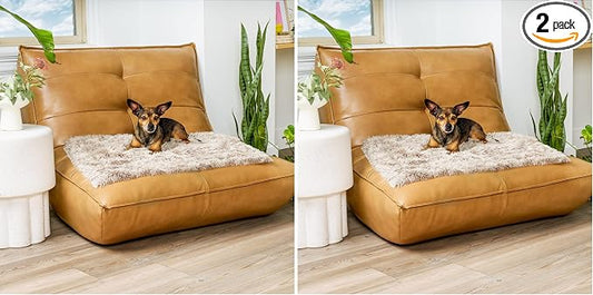 Furhaven Waterproof Throw Blanket for Dogs & Indoor Cats, Washable - Shaggy Plush Calming Long Faux Fur & Velvet Dog Blanket - Driftwood, Small (Pack of 2)
